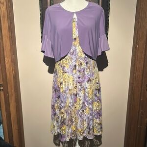 Perceptions Purple and Yellow Floral Dress with detachable Shaw size PM medium
